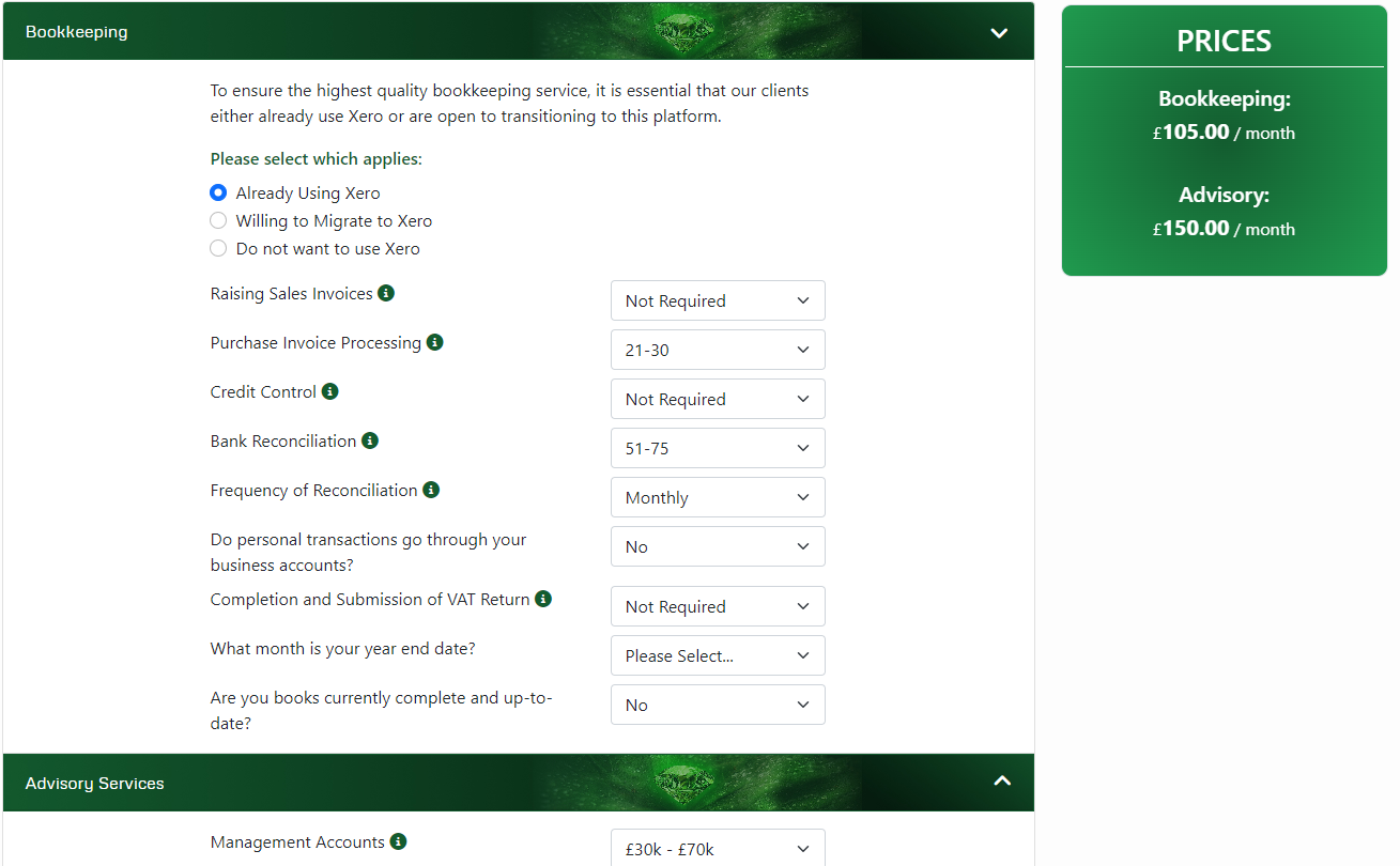 Emerald Sky Accounts Pricing Calculator
